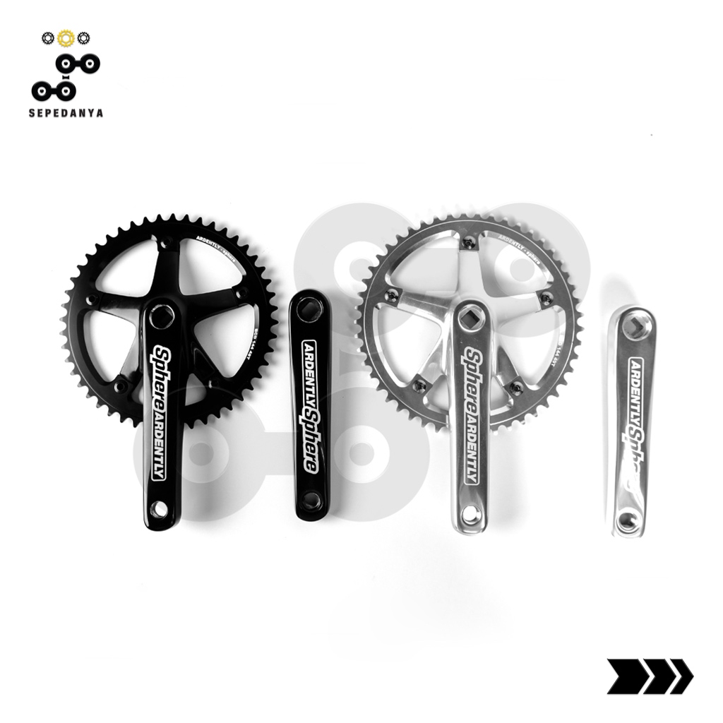 Ardently Sphere Square Taper Type Crank Set Crankset 48t 49t 48 49 t Silver Polished Black Hitam All