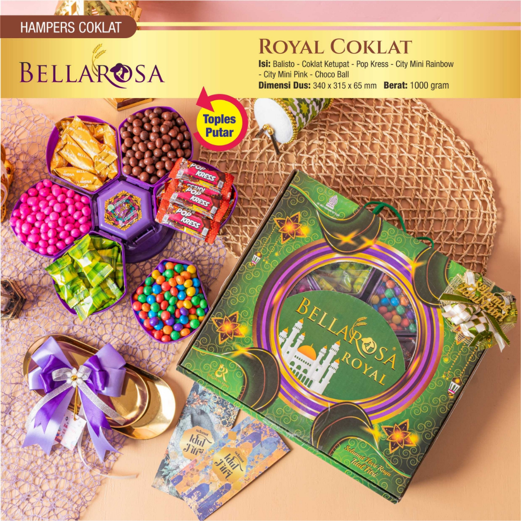 

PAKET ROYAL COKLAT BELLAROSA CEMILAN IDUL FITRI 2024 PARSEL KUE LEBARAN ( BERAT 1KILO )