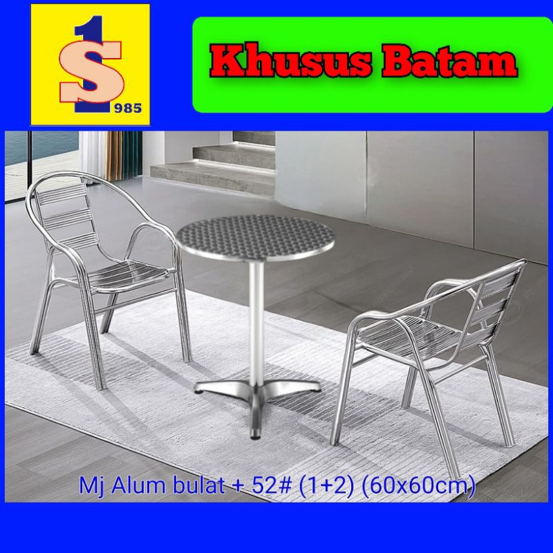Kursi teras 2pc+1pc Meja teras aluminium/Kursi meja teras bulat(KHUSUS BATAM)