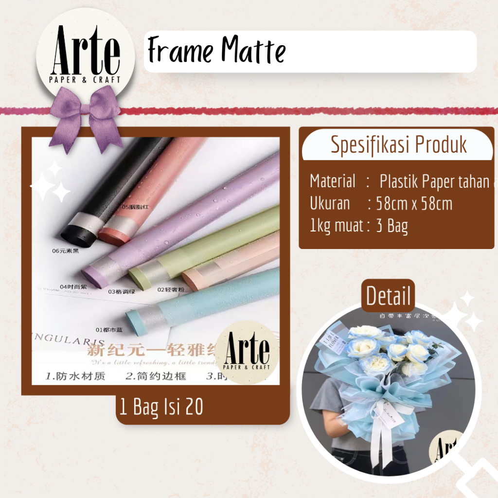 

AT 20 Lembar Cellophane Frame Matte Jendela List Sinowrap Ori Kertas Buket Bunga Korean Waterproof