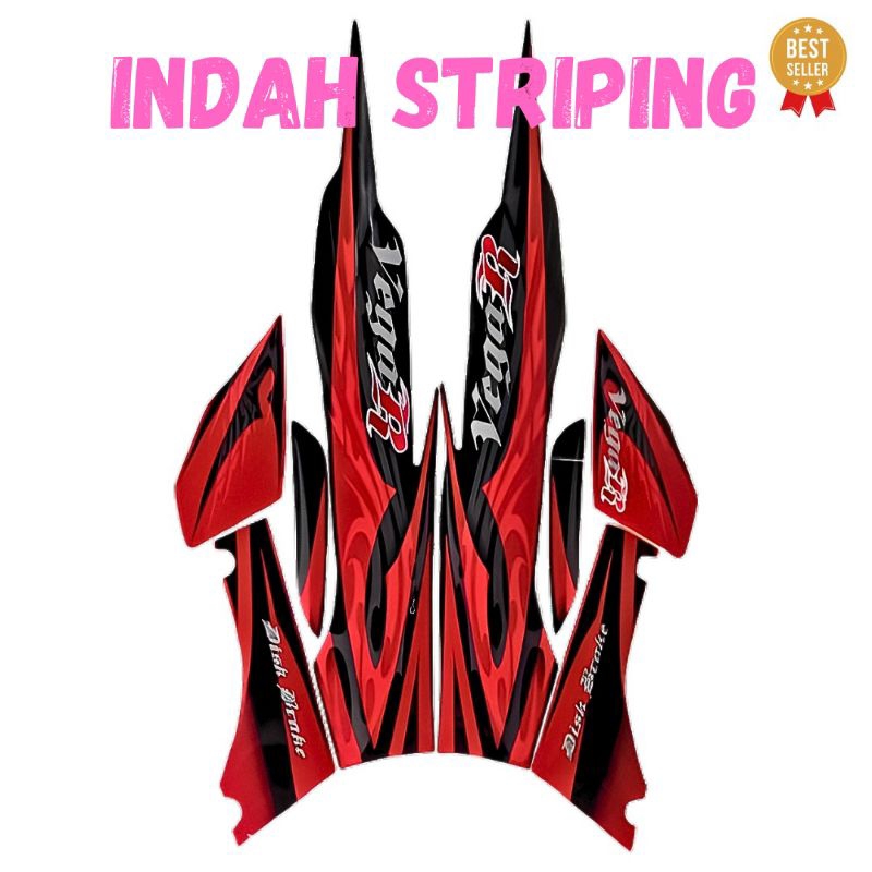 STRIPING STIKER LIS MOTOR VEGA R NEW RAHUN 2008 WARNA MERAH