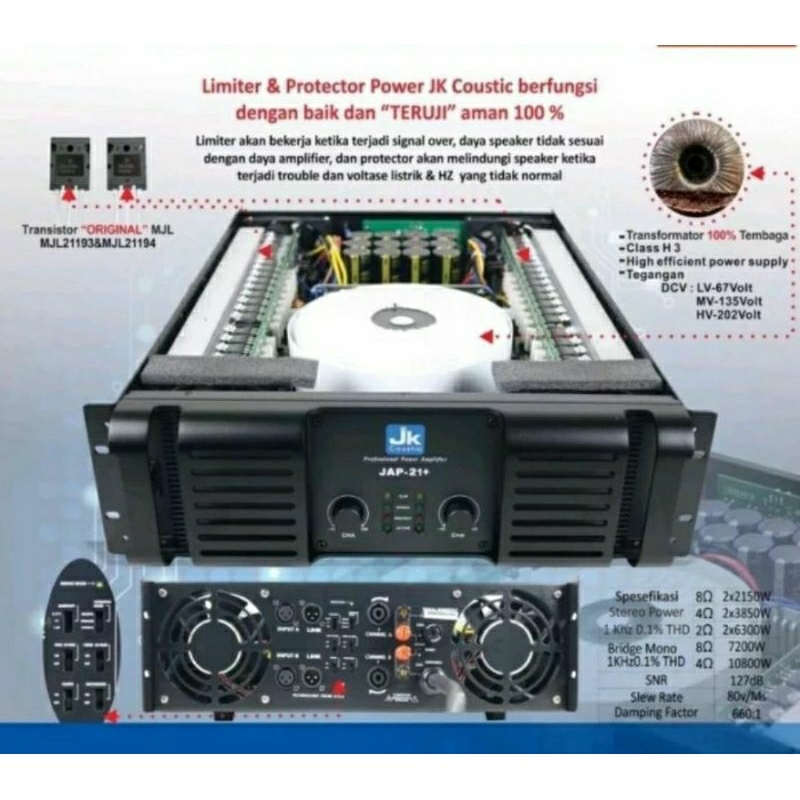 Power Amplifier JK Coustic JAP 21+ class H3 original 2x2150watt