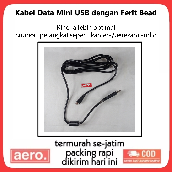 Kabel Data Mini USB dengan Ferit Bead