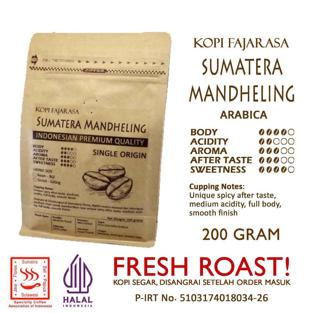 

Kopi Fajarasa Sumatera Mandheling Biji Kopi Arabica 200 gram