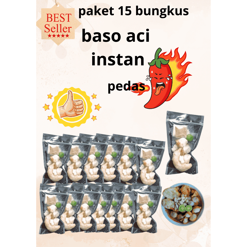 

paket 15 bungkus baso aci (vacum) baso aci instan pedas/ baso aci instan kumplit baso aci viral baso aci kumplit baso aci siap saji baso aci kumplit seblak