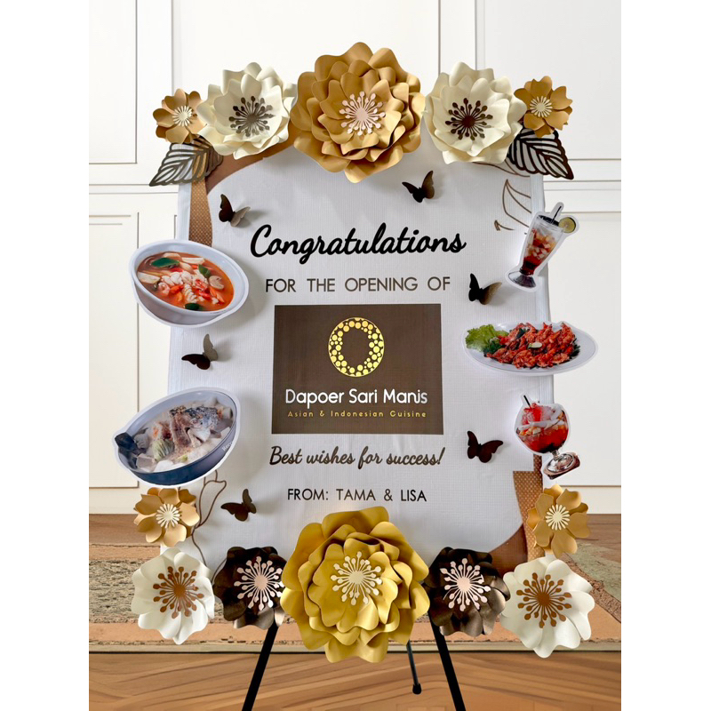 PAPAN BUNGA KERTAS, Welcome sign paper flower, papan standing tripod