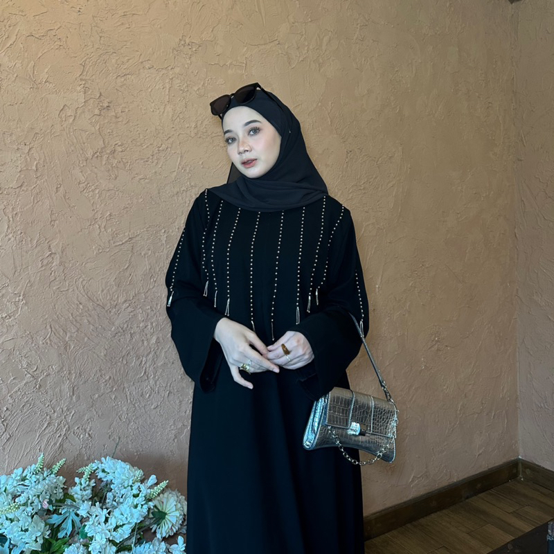 big promo abaya elisa jetblack mutiara rumbai dada busui dewasa muslim arab wanita gamis maxi hitam