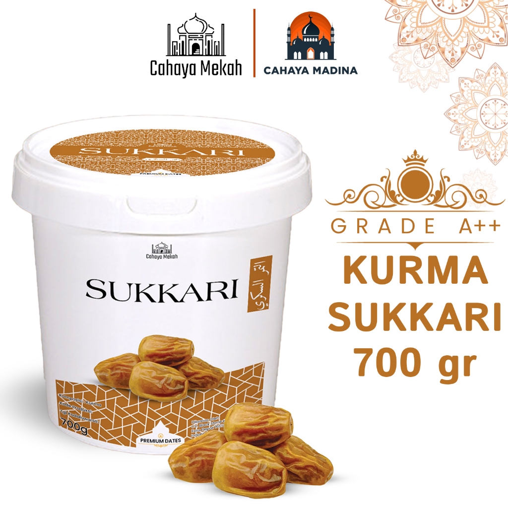 

Cahaya Mekah Kurma Sukkari Premium 700g Bucket Sukkari Dates / Kurma Sukkari Original High Quality