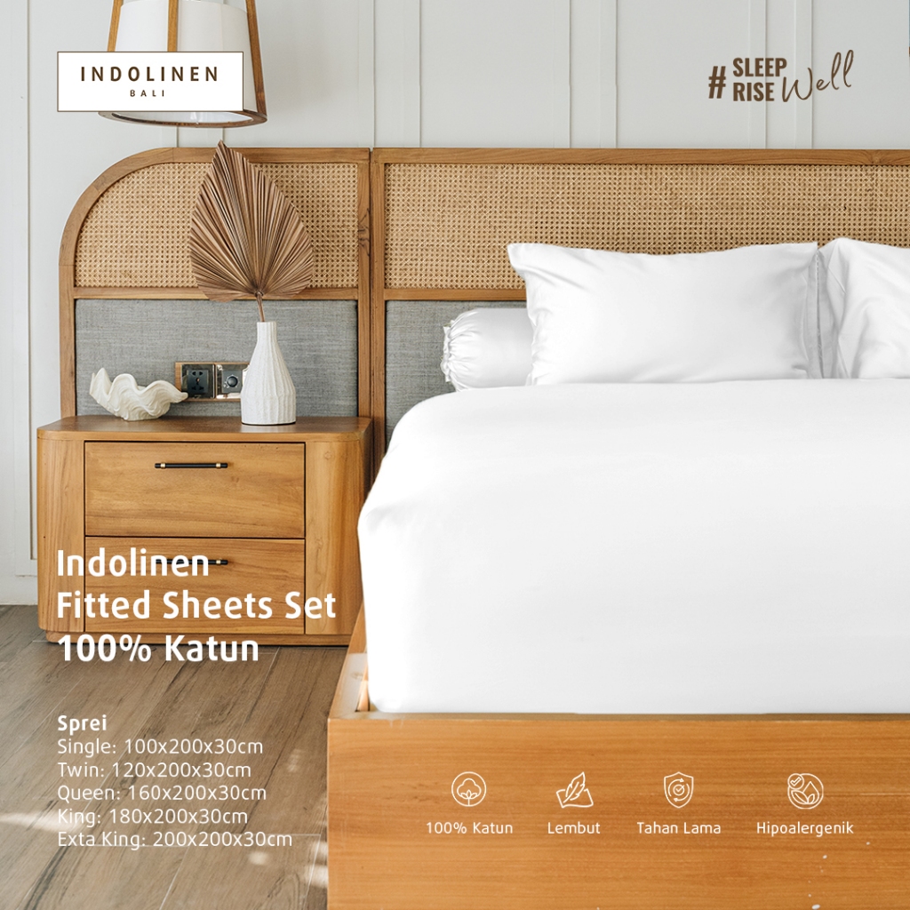 Special Promo! Sprei Fitted Set TC 300 Plain White 100% Cotton