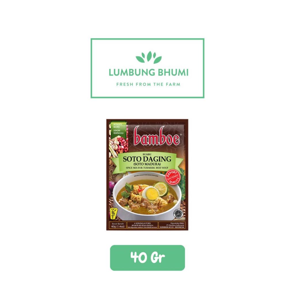 

BAMBOE Bumbu Soto Daging Madura 40 Gr Ecer 1 Pcs - Lumbung Bhumi