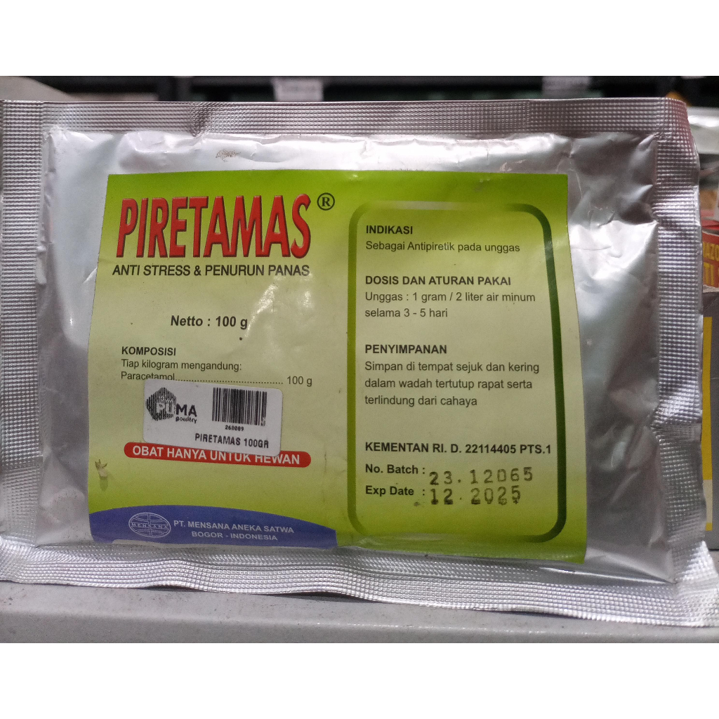 PIRETAMAS 100 GRAM PARACETAMOL VITAMIN C SORBITOL ANTI STRESS GUMBORO CRD INFEKSI UNGGAS AYAM