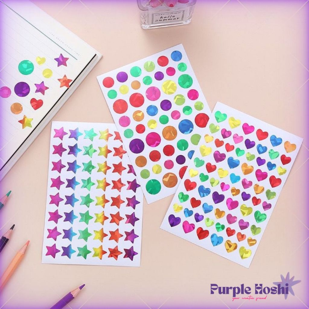 

Purple Hoshi 1 Lembar Sticker Reward Shiny 3D Star Dot Love Stiker Edukasi Activity Anak