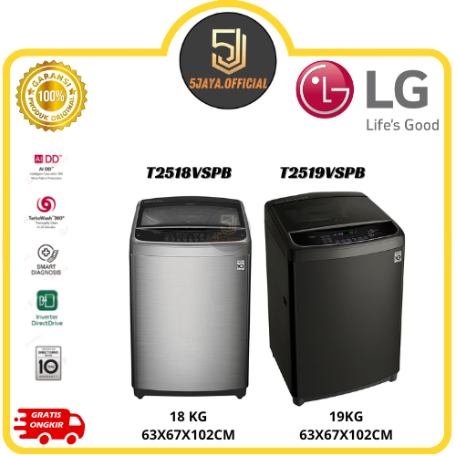 Mesin Cuci LG 1 Tabung Inverter 18KG, 19KG - T2518VSPB/T2519VSPB LG