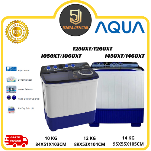 Mesin Cuci Aqua 2 Tabung 10KG, 12KG, 14KG - 1050XT/1250XT/1450XT Tutup Transparant Aqua