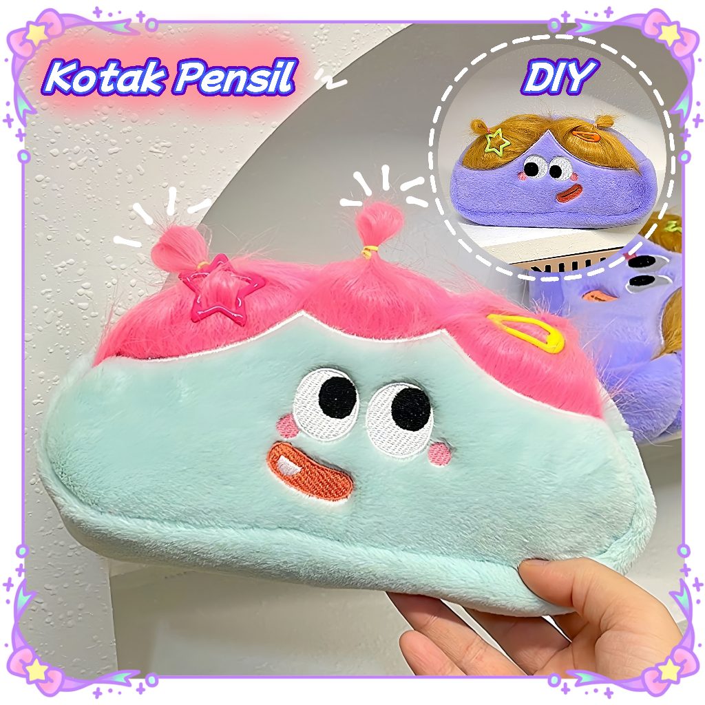

[2025 Baru ]Kotak Pensil Rambut Panjang Lucu Kanvas Korea Pencil Case Besar Gaya Rambut DIY Berikan Gadget