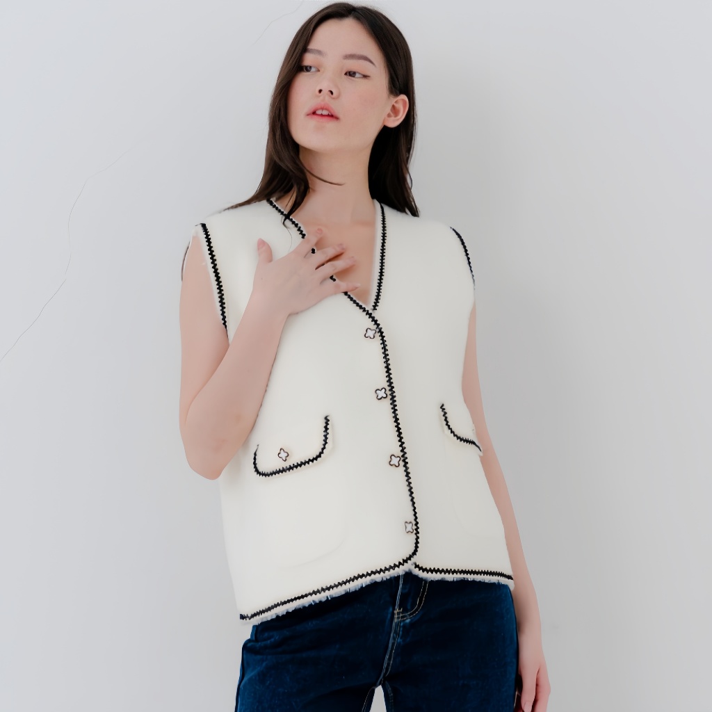 VEST TWEED WANITA ROMPI OUTER