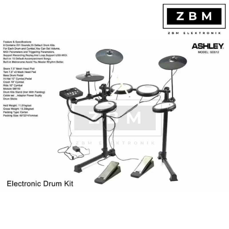 Drum Elektrik ASHLEY SD512 / DRUM KIT SD 512 Original