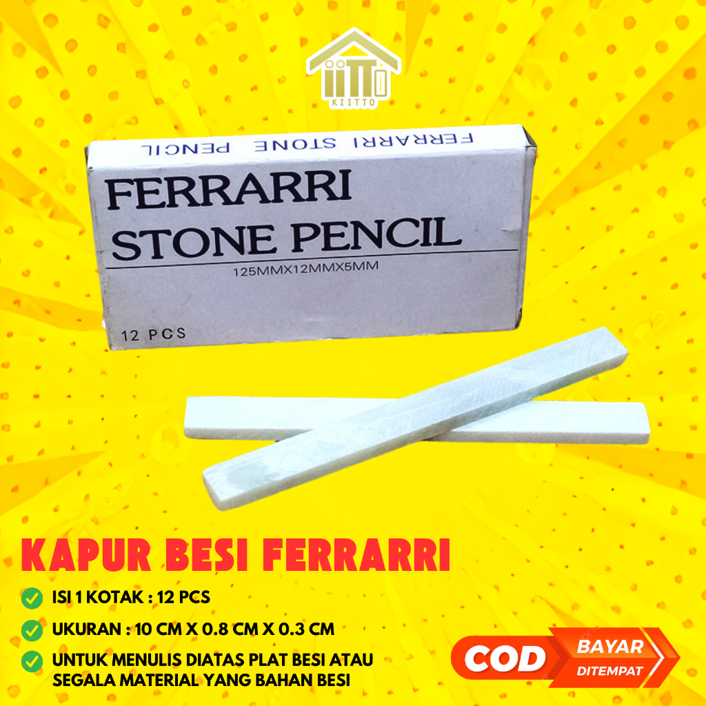 

KAPUR BESI FERRARI 1 KOTAK / KAPUR BESI VERRARI / KAPUR BESI FERRARI PUTIH / PLATE STONE PENCIL / PENSIL TULIS BESI / KAPUR TULIS TUKANG LAS / KAPUR MEKANIK / KAPUR LAS TULIS WARNA PUTIH