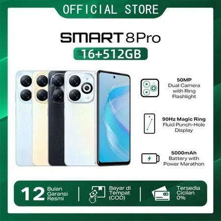 【Bisa COD】INFINIX Smart8 Pro NFC HP Murah Cuci Gudang RAM 12GB+512GB HD Screen Handphone Android AMO