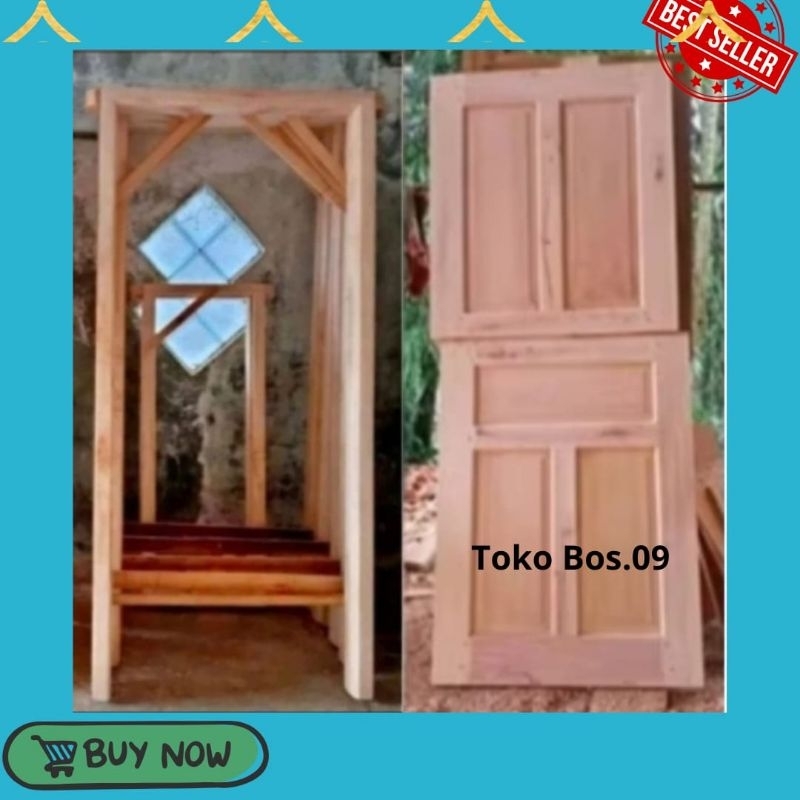 Pintu+Kusen Dapur Belah Dua Kayu Mahoni Perhutani