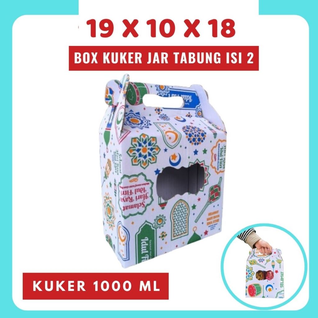 

Box kuker 19x10x18 Jinjing (KUKER TOPLES JAR 1000ml Isi 2) Kardus Kue Kering / Idul Fitri /Hampers / Lebaran / Gable Box Polos/Motif