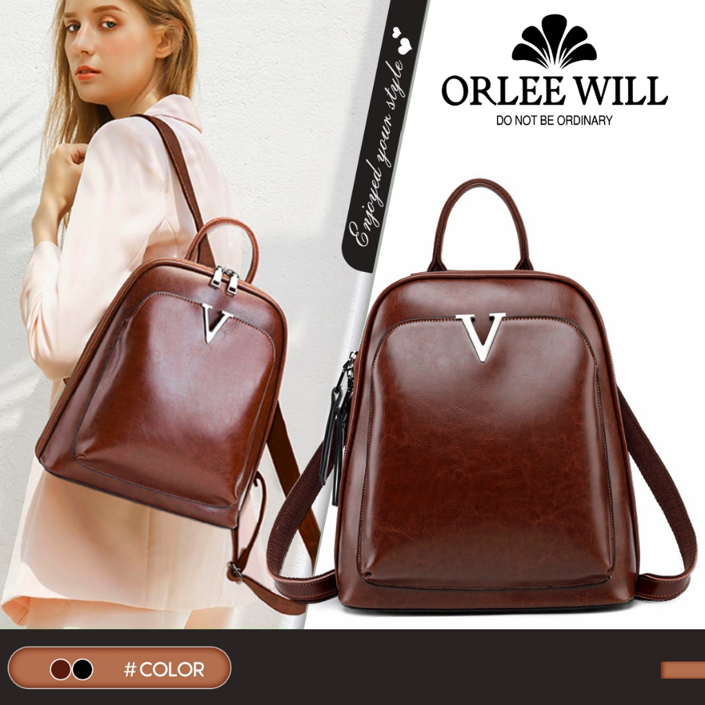 ORLEE WILL Tas Ransel Wanita Kulit Asli Backpack Wanita Kulit