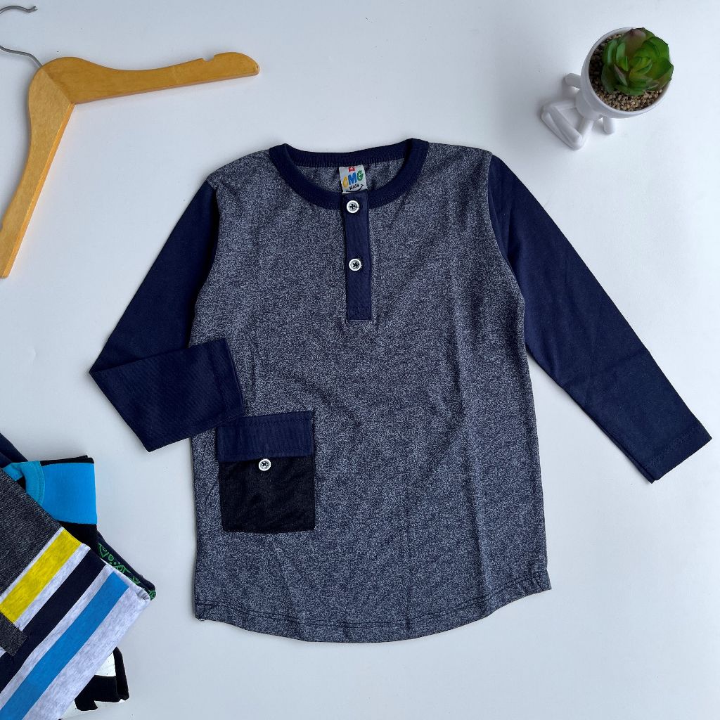 [3-14th] CMGKIDS KAOS ANAK SEMI KOKO LENGAN PANJANG KANCING PLACKET 2