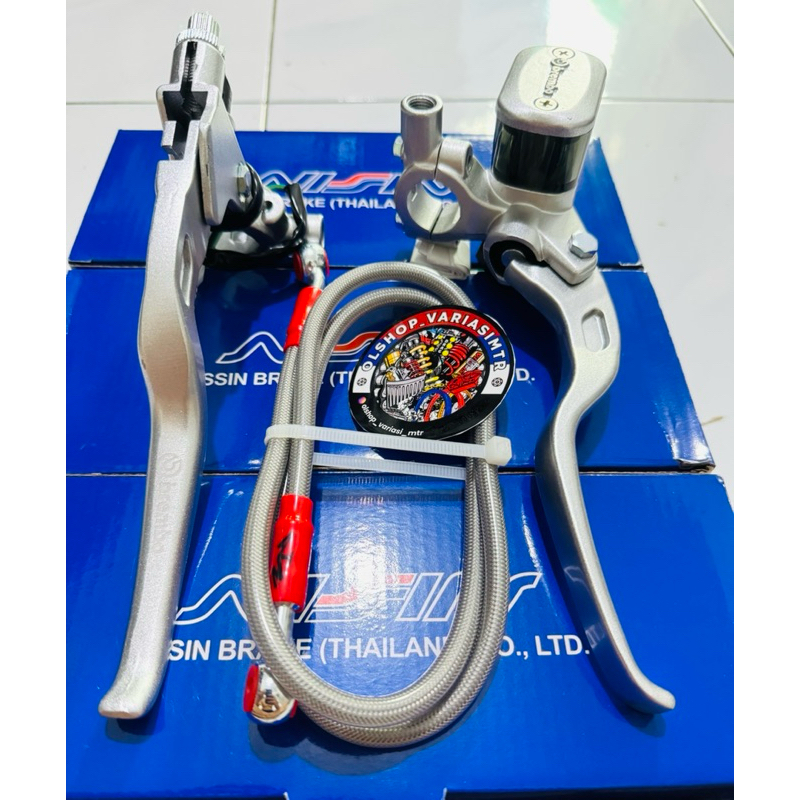 PAKETAN FULL SILVET MASTER REM TABUNG KOTAK BIG LOGO+SELANG REM SERAT SILVER 90-95CM SEMUA MOTOR