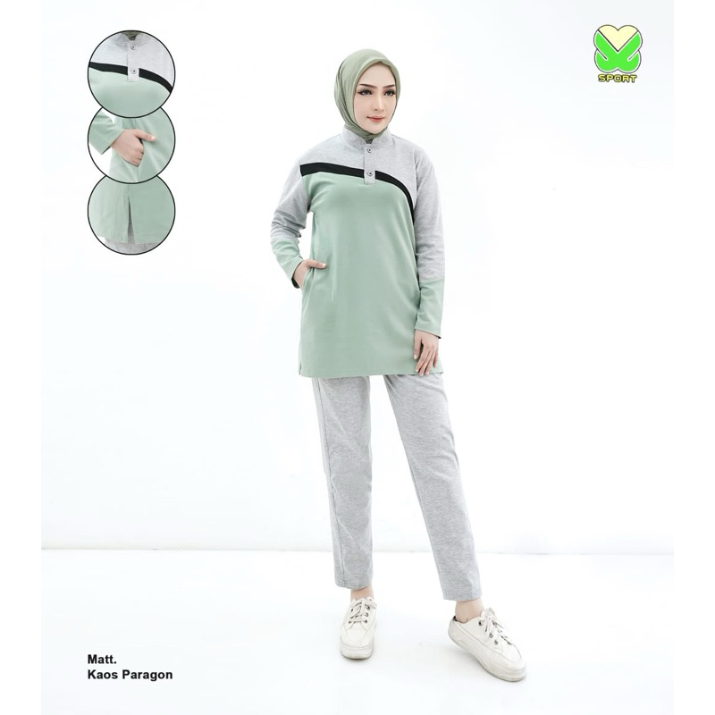 Stelen Tunik Kaos Paragon/Stelan Olahraga Muslimah/Stelan Olahraga Tunik/Baju Olahraga Tunik/Baju Se