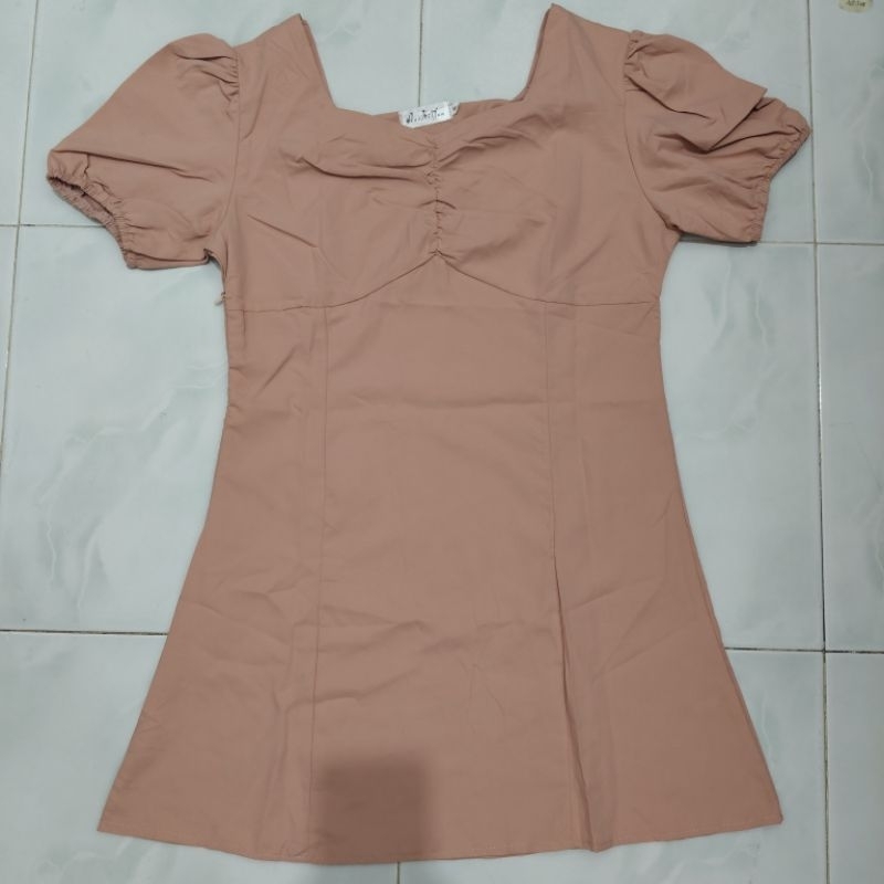 Mini Dress U Neck Dress Pantai Dress Santai Dress Peach Puffy Dress Sweetheart neck