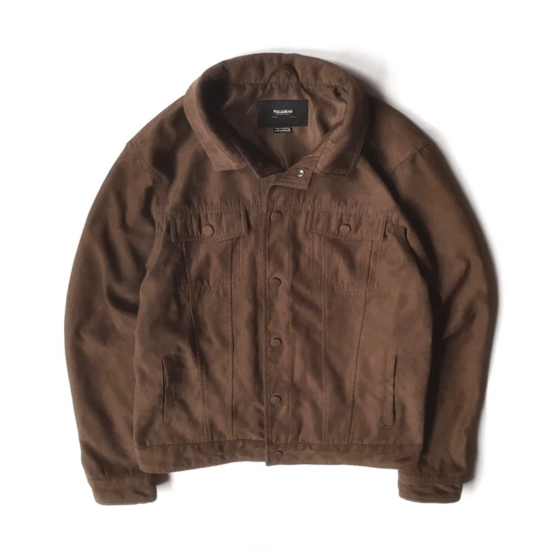 faux suede trucker jacket by p&b brown