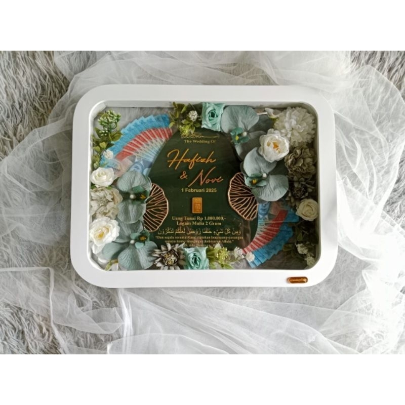 Mahar box akrilik full background bunga gold elegant dan termurah ukuran 30x40 cm