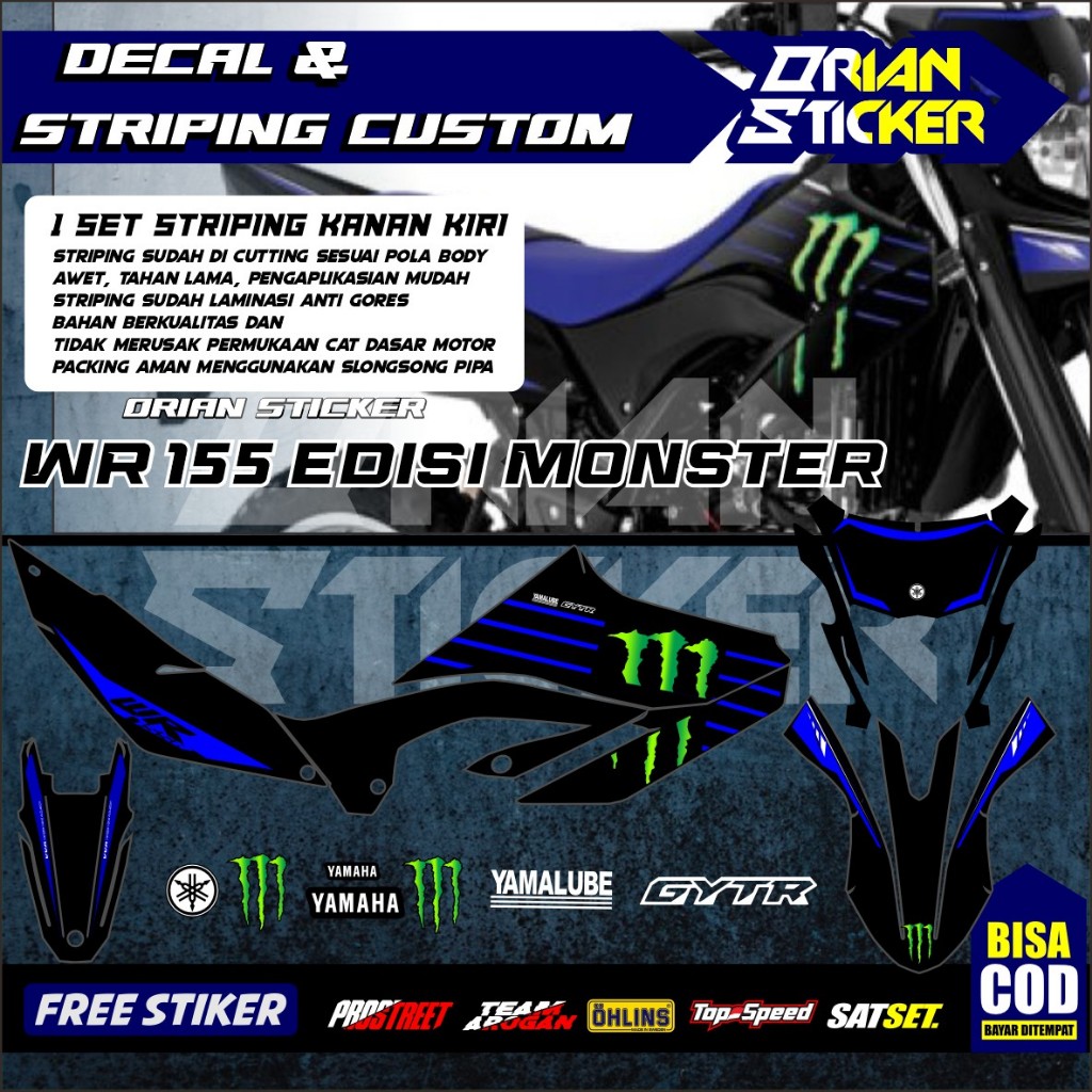 striping wr 155 original yamaha monster edition /strping wr155 warna hitam biru