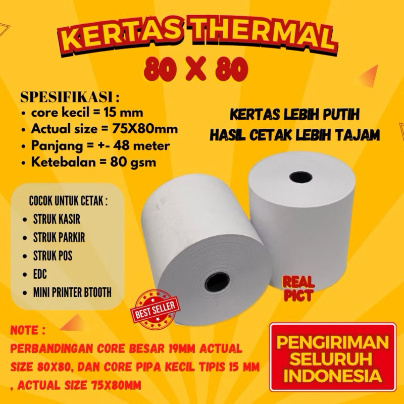 Excelindo KERTAS THERMAL 80X80 MM / KERTAS STRUK KASIR / KERTAS STRUK THERMAL 80 X 80 / STRUK THERMA