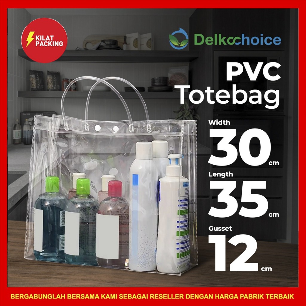 

Tas Mika PVC Transparan Goodie bag Hampers Souvenir Ultah Polos Premium Tote Bag Delkochoice 30x35+12cm