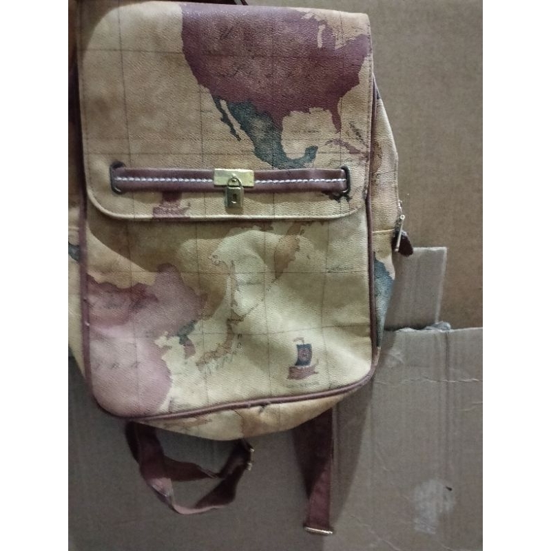 tas ransel peta kulit asli preloved