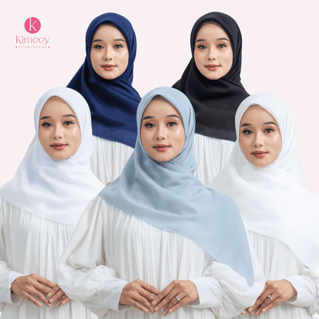 Kimeey Hijab Jilbab Segi Empat Polos Voal Premium Lasercut Size 110x110 Hitam Putih Tulang Navy
