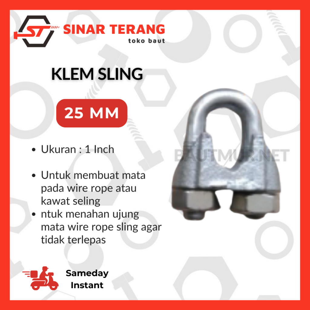Klem Sling 25mm Kuku Macan Wire Rope Clip