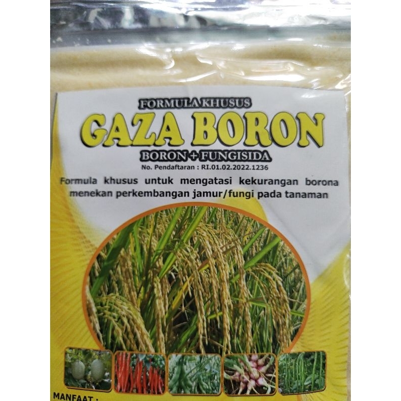 GAZA BORON 800 gram. adalah pupuk mikro dengan kandungan Boron + Fungisida untuk mencegah pucuk daun