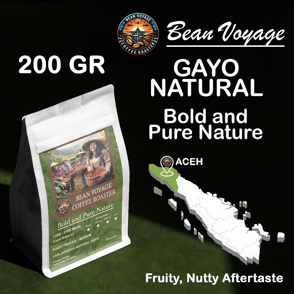 

Bean Voyage Biji Kopi Arabika Gayo Natural Specialty Bubuk Roast Beans Full Arabica Coffee 200g