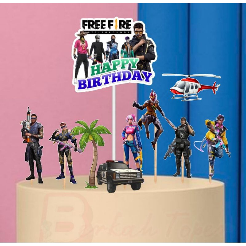 topper free fire, topper cake, hiasan kue ulang tahun topper karakter free fire