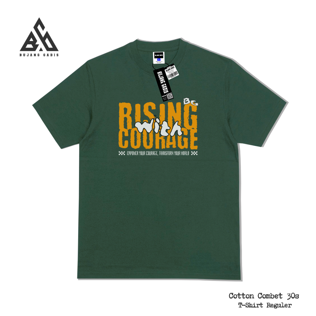 Hot Kaos Distro Pria & Wanita Motif Rising Warna Hijau Botol Premium