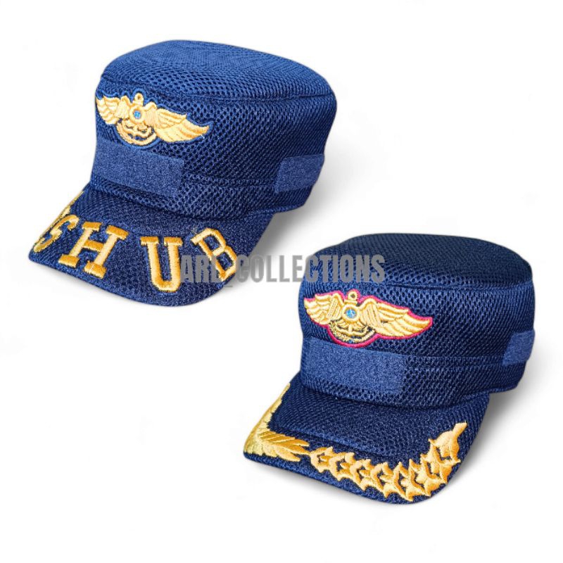 topi pet komando dishub pamen biru navy bordir timbul 3D double mess