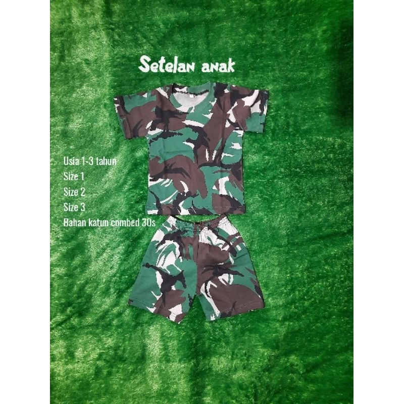 Setelan anak motif army/loreng bahan kaos katun usia 1-3 tahun