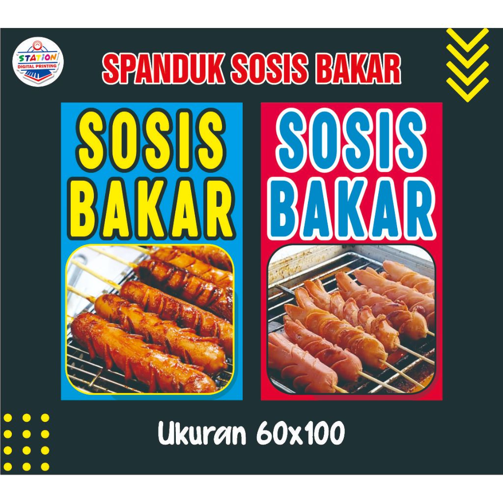 Banner Sosis Bakar Aneka Sate Seafood, Spanduk Sosis Bakar Aneka Sate Seafood, Ukuran 60x100