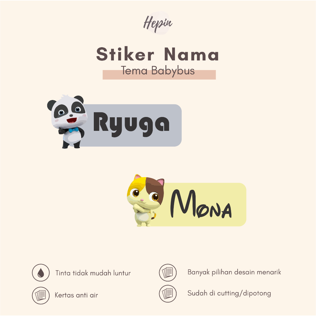

(90 - 120 pcs) Stiker Cutting nama BABYBUS/ Stiker Nama Anak Murah / Label Nama Custom