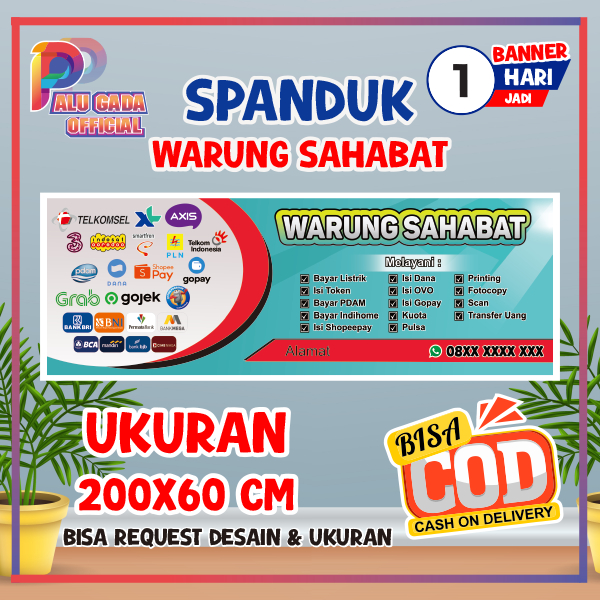 cetak spanduk banner baliho murah warung sahabat costem ukuran bisa ganti nama