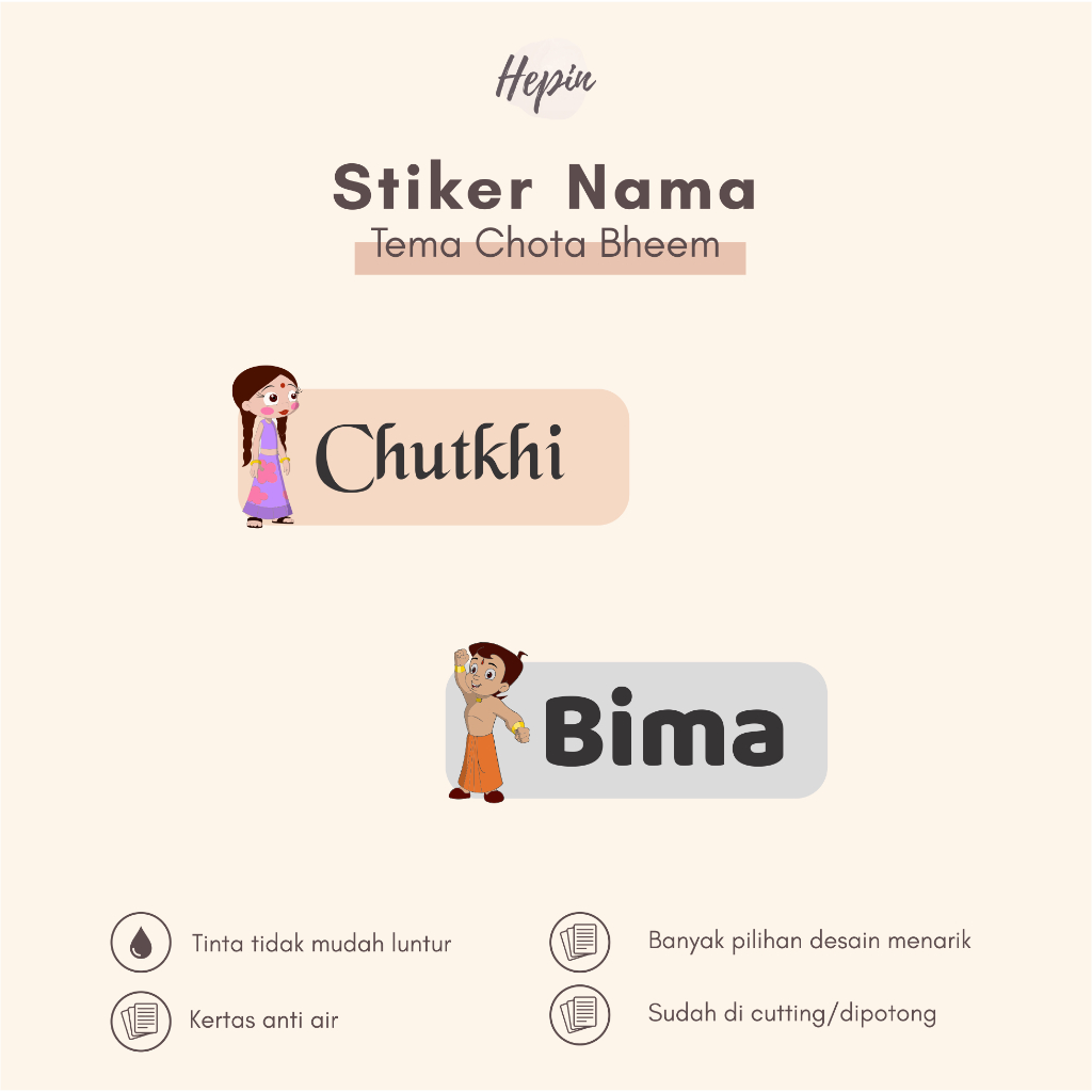 

(90 - 120 pcs) Stiker Cutting nama CHOTA BHEEM / Stiker Nama Anak Murah / Label Nama Custom