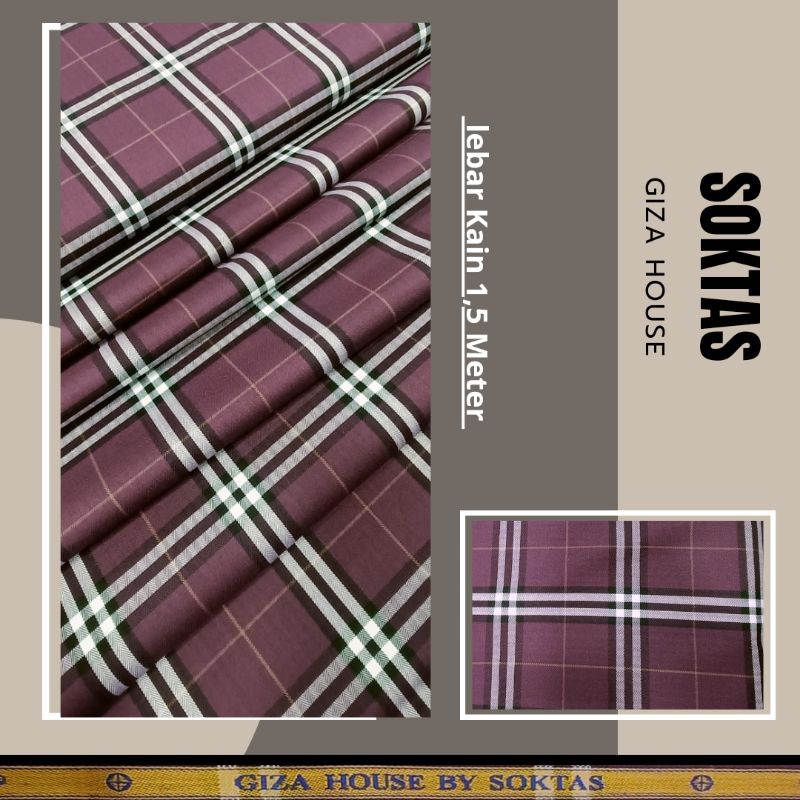 Kain Katun Kemeja Maroon Kalem Kotak SOKTAS, Bahan Kain, Bahan Katun