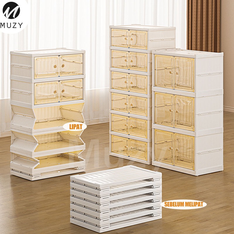 Muzy Kotak Sepatu Lipat Rak Sepatu Lipat Kotak Sepatu Transparan Rak Serbaguna Lemari Sepatu Lipat P